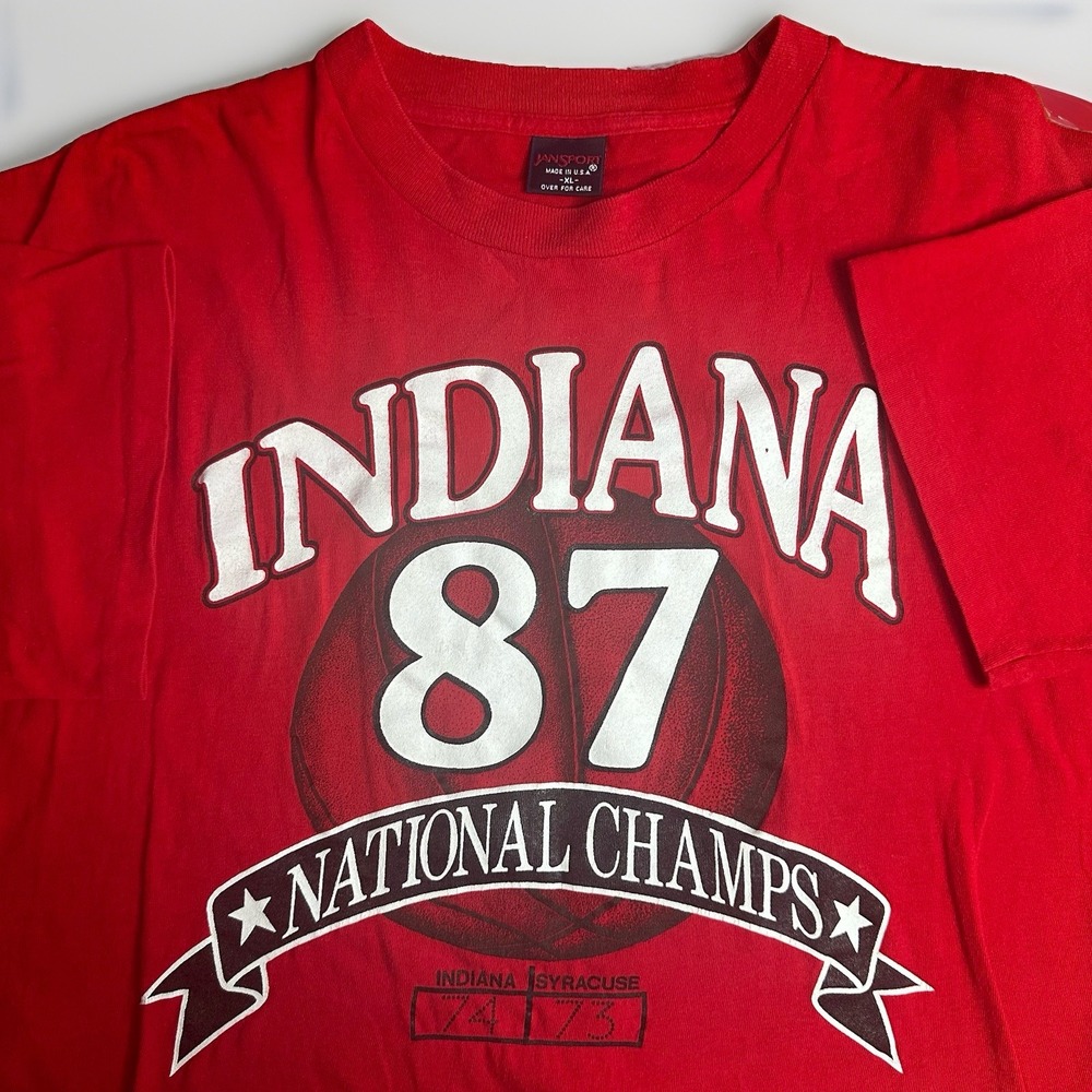 Vintage 1987 Indiana Hoosiers Basketball Shirt Mens XL Red Jansport Champs USA